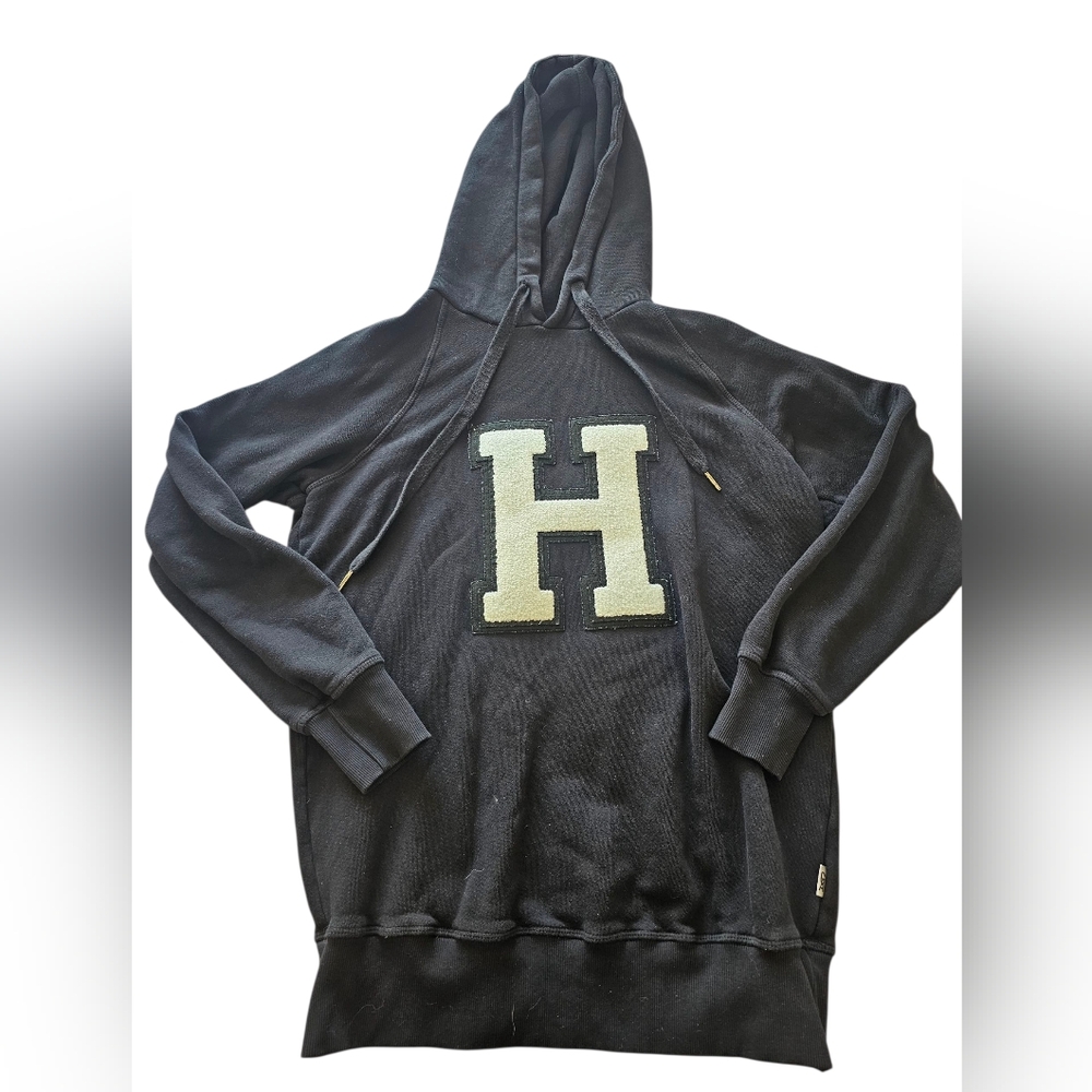 Good American Black‎ Oversized Cotton Hoodie  Monogrammed Front H Sz M S, W M-L